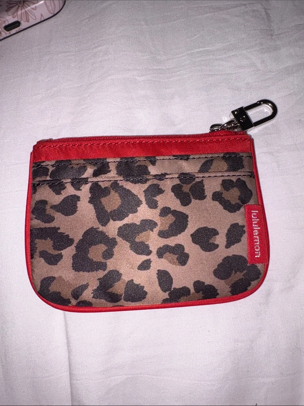 lululemon athletica Leopard Print Key Pouch with Red Trim
